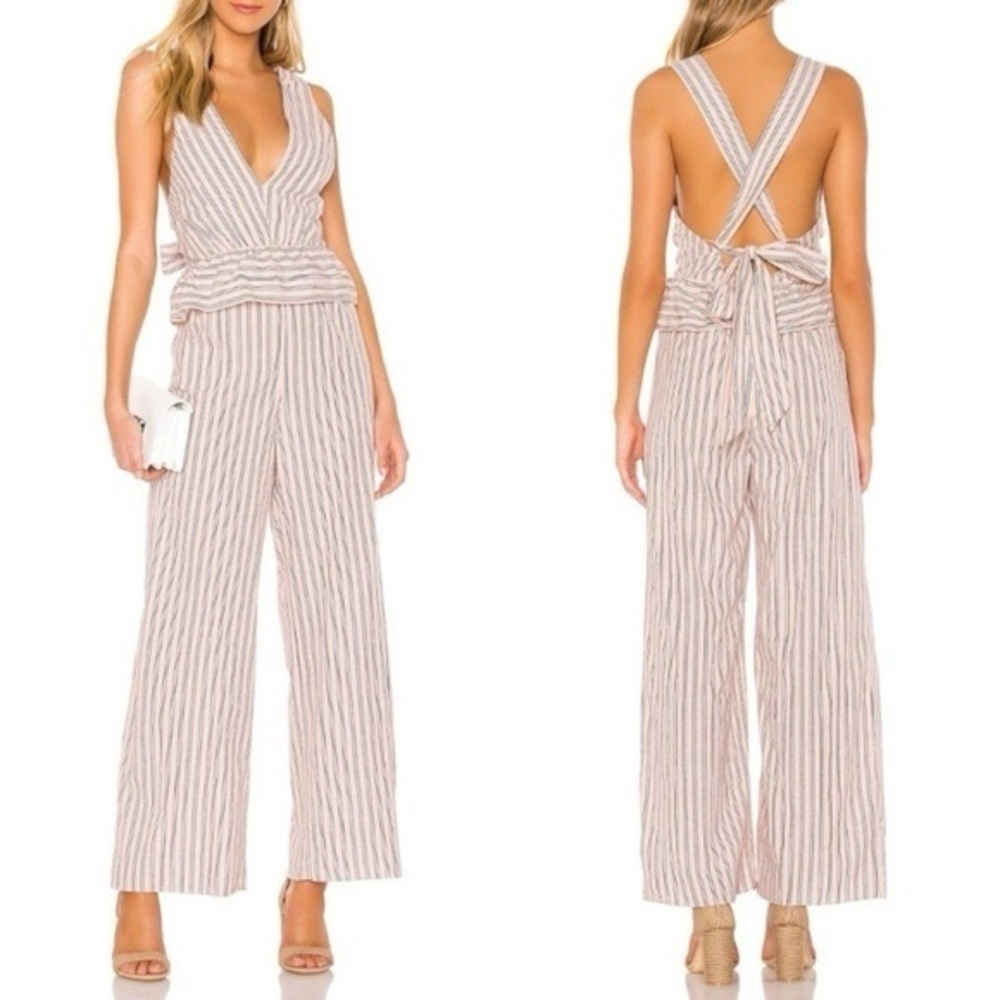 NWT SAYLOR Kassandra Womens Cotton Striped Jumpsuit Sleeveless - size L